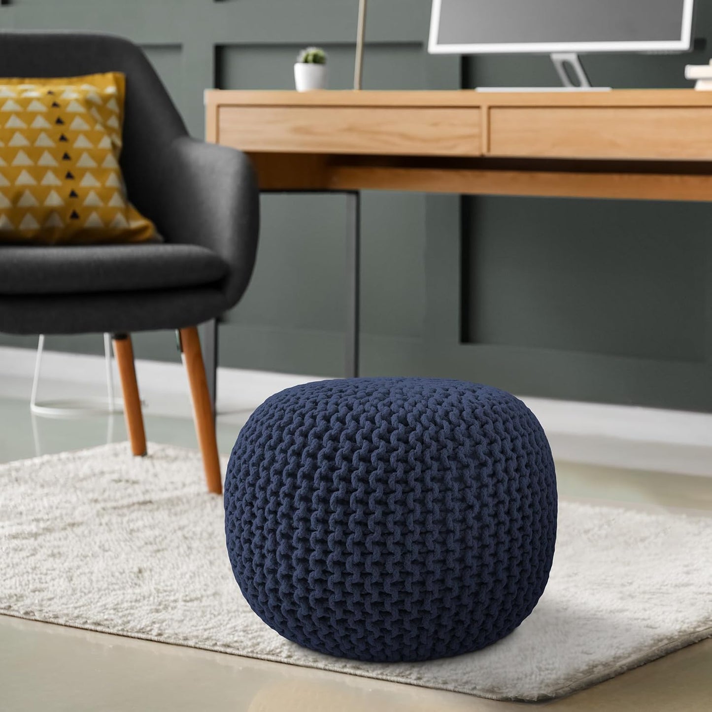 Round Knit Pouf - Hand Woven Cotton