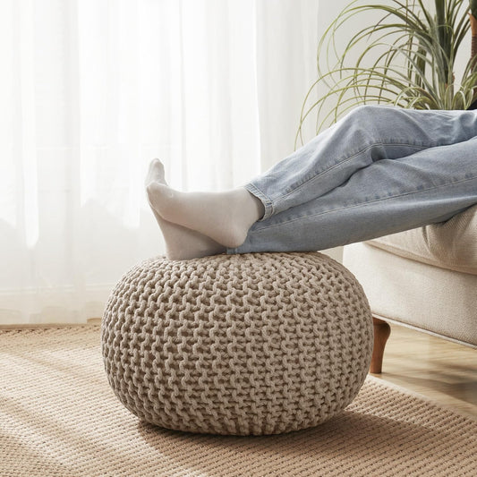 Round Knit Pouf - Hand Woven Cotton