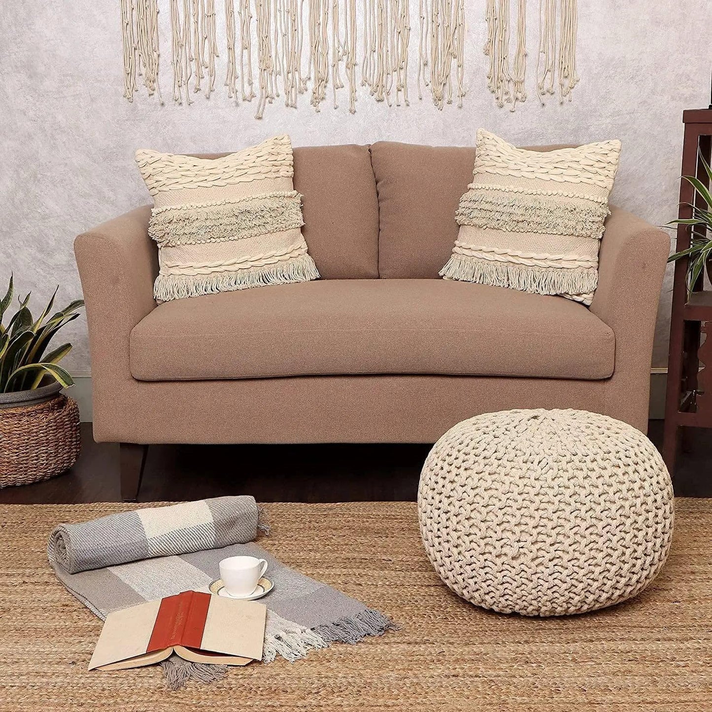 Round Knit Pouf - Hand Woven Cotton