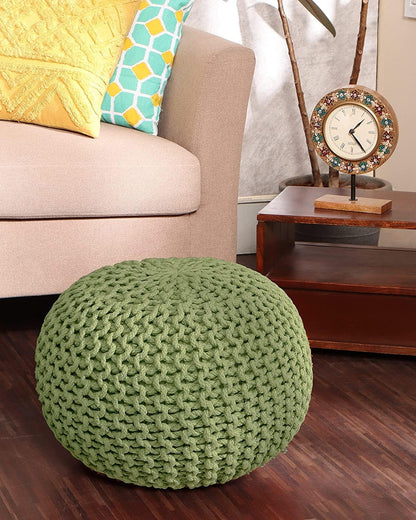 Round Knit Pouf - Hand Woven Cotton