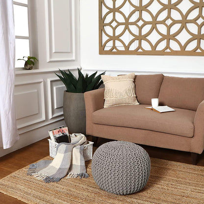 Round Knit Pouf - Hand Woven Cotton