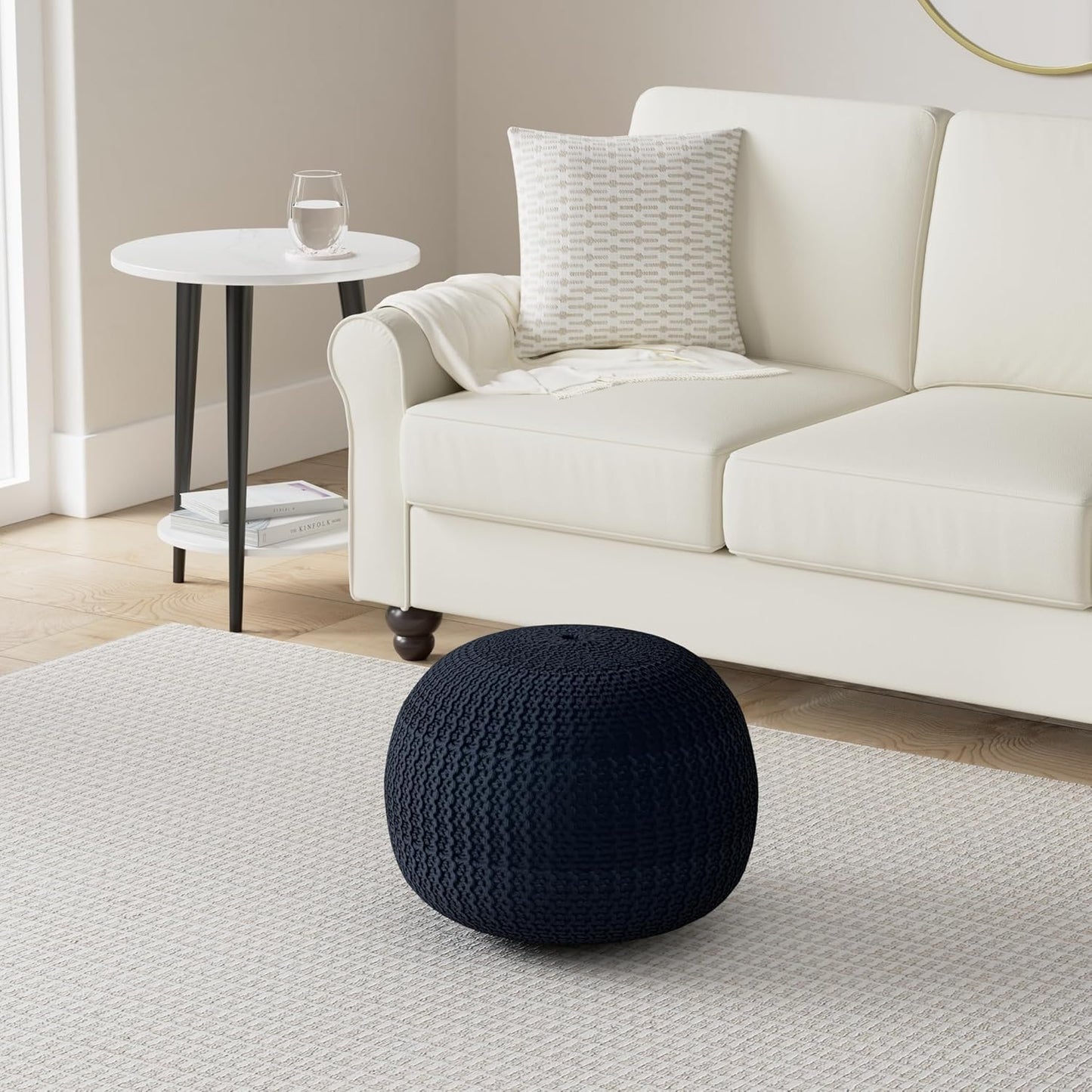 Round Knit Pouf - Hand Woven Cotton