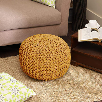 Round Knit Pouf - Hand Woven Cotton