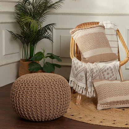 Round Knit Pouf - Hand Woven Cotton